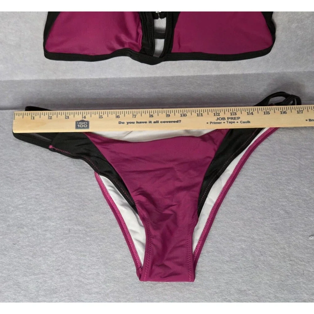 CUPSHE Fushia/Black Trim Swimwear Sz 2XL Bikini Set Strappy Cutout 2 Pc Swimsuit